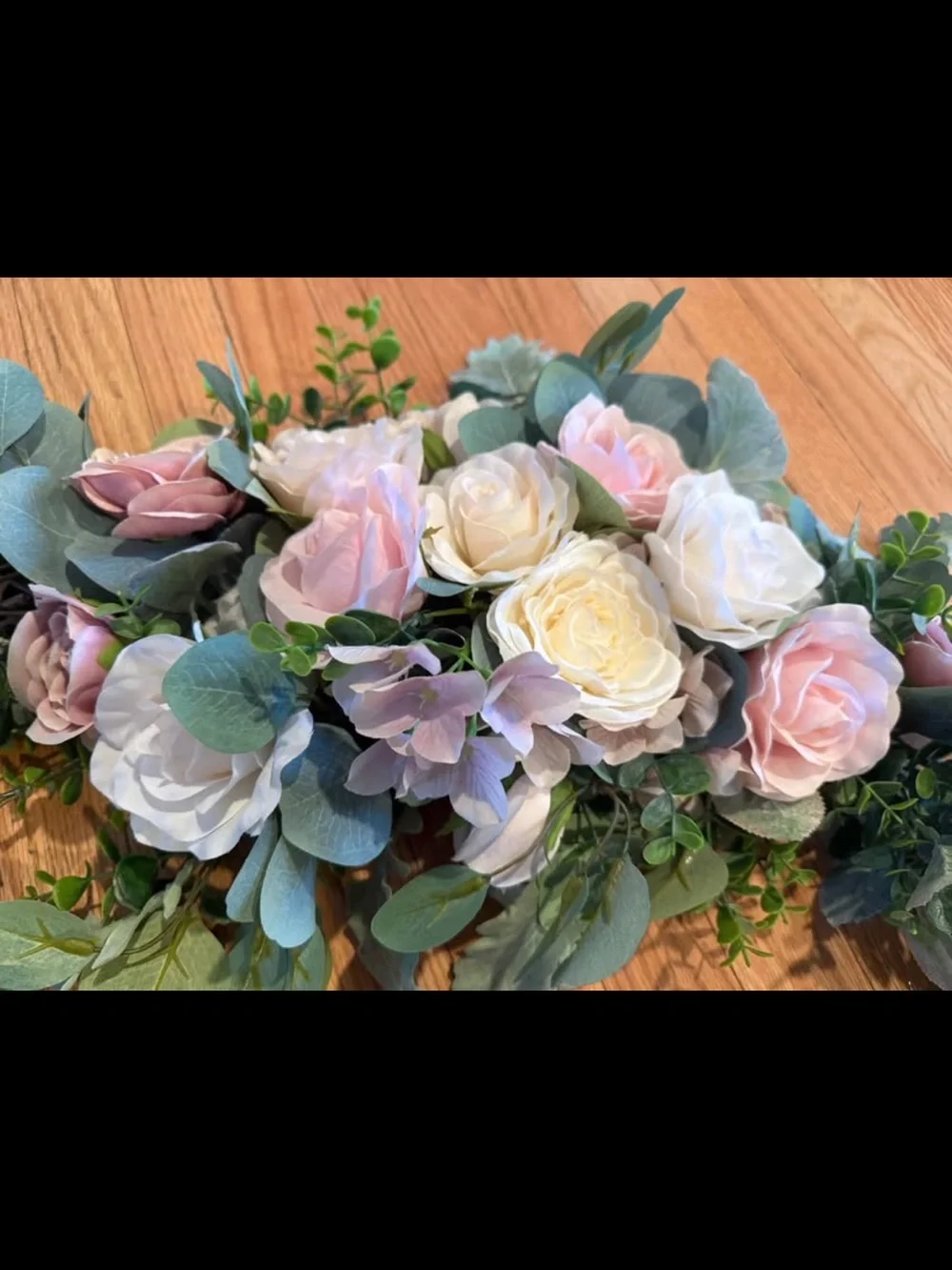 Artificial Eucalyptus and Rose Floral Swag - Pink, White, Green
